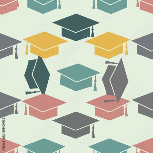 Graduation caps in various colors.