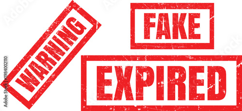 Red grunge rubber stamps with expired and failed text for business processing and document status verification elements.