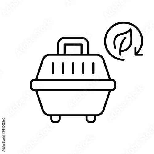 Pet carrier, leaf and renew. Recyclable materials, sustainable pet travel. Pixel perfect, editable stroke vector icon