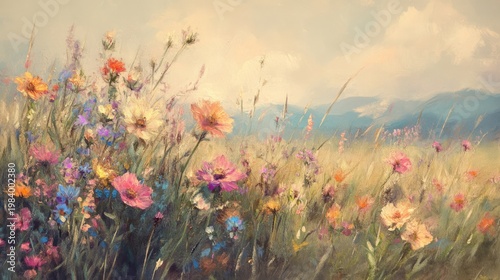 Soft focus wildflowers in pastel light .