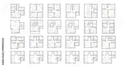 Collection of Architectural Floor Plans for Residential Buildings.