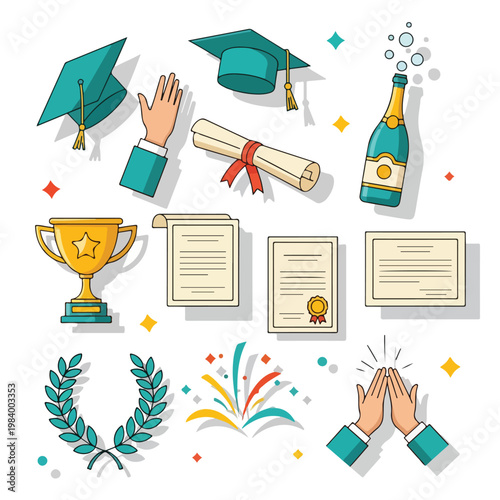 Graduation Celebration Academic Achievement Symbols.