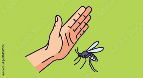 World Malaria Day awareness illustration of a mosquito near a human hand, highlighting the fight against malaria