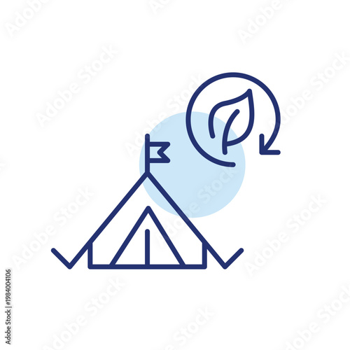 Camping tent and renew leaf arrow. Outdoor adventure updates. Pixel perfect, editable stroke vector icon