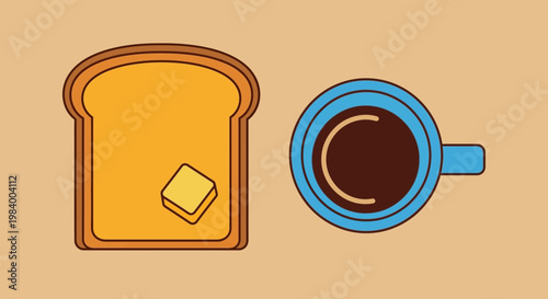 Butter on slice of bread with coffee.