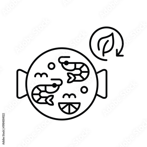 Shrimp paella leaf and renew arrow. Sustainable food and delivery. European cuisine. Pixel perfect, editable stroke vector icon