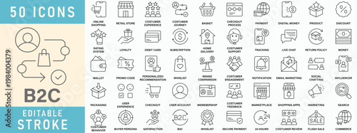B2C Business line icon collection. Editable stroke. Vector illustration.
