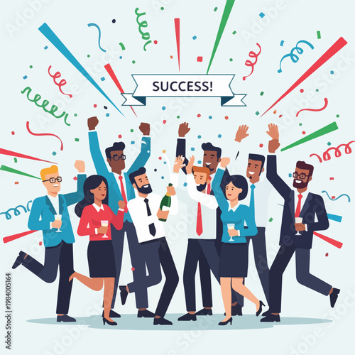 Diverse group of business people celebrating.