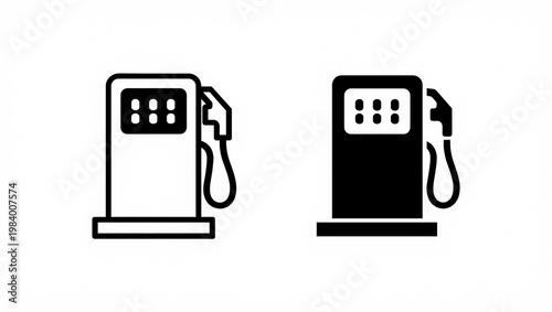 Two black and white gas station pump icons on white background