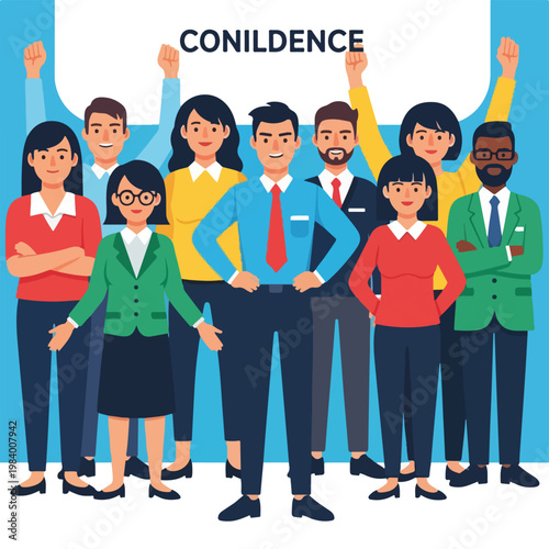 Diverse group of business people standing.