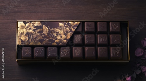 Premium chocolate packaging mockup with foil embossing .