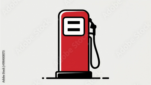 Simple flat icon illustration of red gas station pump with copy space