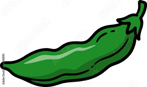 Fresh Green Pea Pod Illustration Isolated on Black