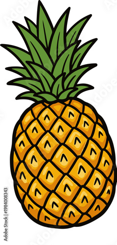 Retro Primitive Pineapple Tropical Fruit Illustration