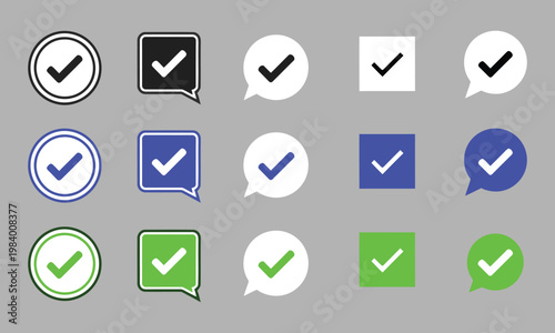 Check Mark Icon Set, Verification and Success Symbols Vector Collection