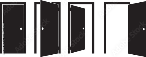 door silhouette icons set open closed ajar entrance flat design vector illustration