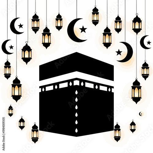 Black Kaaba Islamic Holy Building Structure.