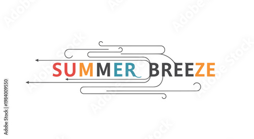 Summer Breeze, colorful typography, abstract wind, vector graphic