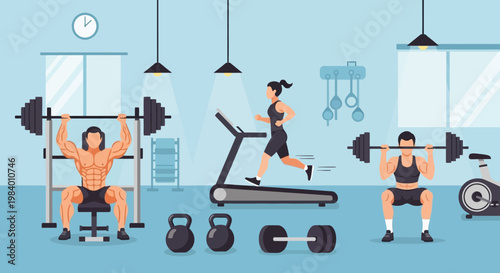 People working out in gym.