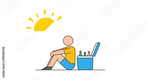 Summer, outdoor, relaxation, vector illustration, sun, cooler