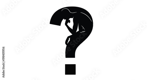 Silhouette of a pensive person within a large question mark, symbolizing contemplation and uncertainty.