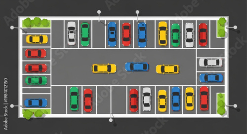 Aerial View of a Crowded Outdoor Parking Lot with Many Cars.