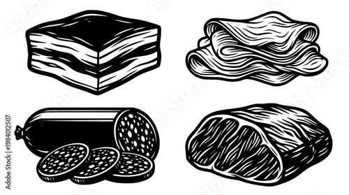 Various types of meat and deli cuts illustrated