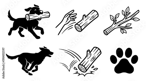 Dog running with a log in its mouth happily