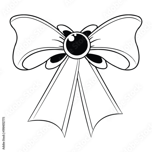 Hand drawn vector illustration of a Christmas bell decorated with a floral orchid design and a gift bow