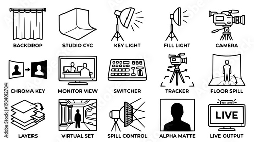 Vector graphic illustration of studio lighting and video production elements