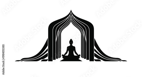 Serene silhouette meditating within an arched spiritual gateway.