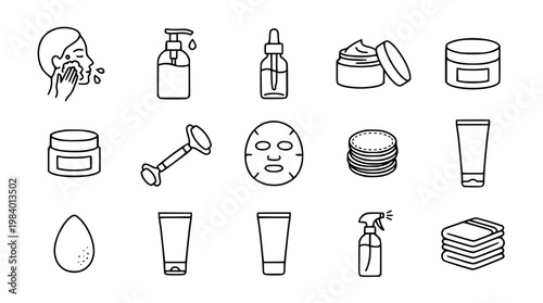 Skincare routine and product vector graphic illustration set