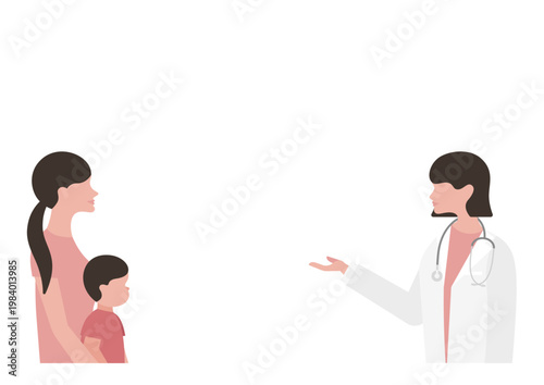 母親と男の子に医療説明をする女医のベクターイラスト素材