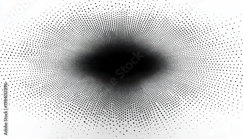 Hypnotic black dotted vortex forming an oval tunnel on a white background, creating a dizzying optical illusion of depth and motion