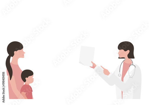母親と女の子に書類の説明をする女医のベクターイラスト素材