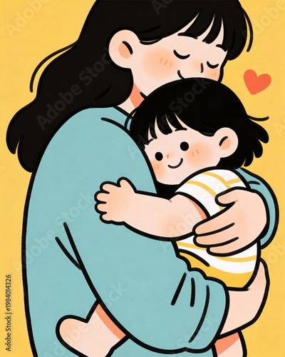 Embrace of Motherhood: A tender embrace captures a mother's gentle touch as she cradles her child, the warmth of their connection radiating through a moment of pure affection.