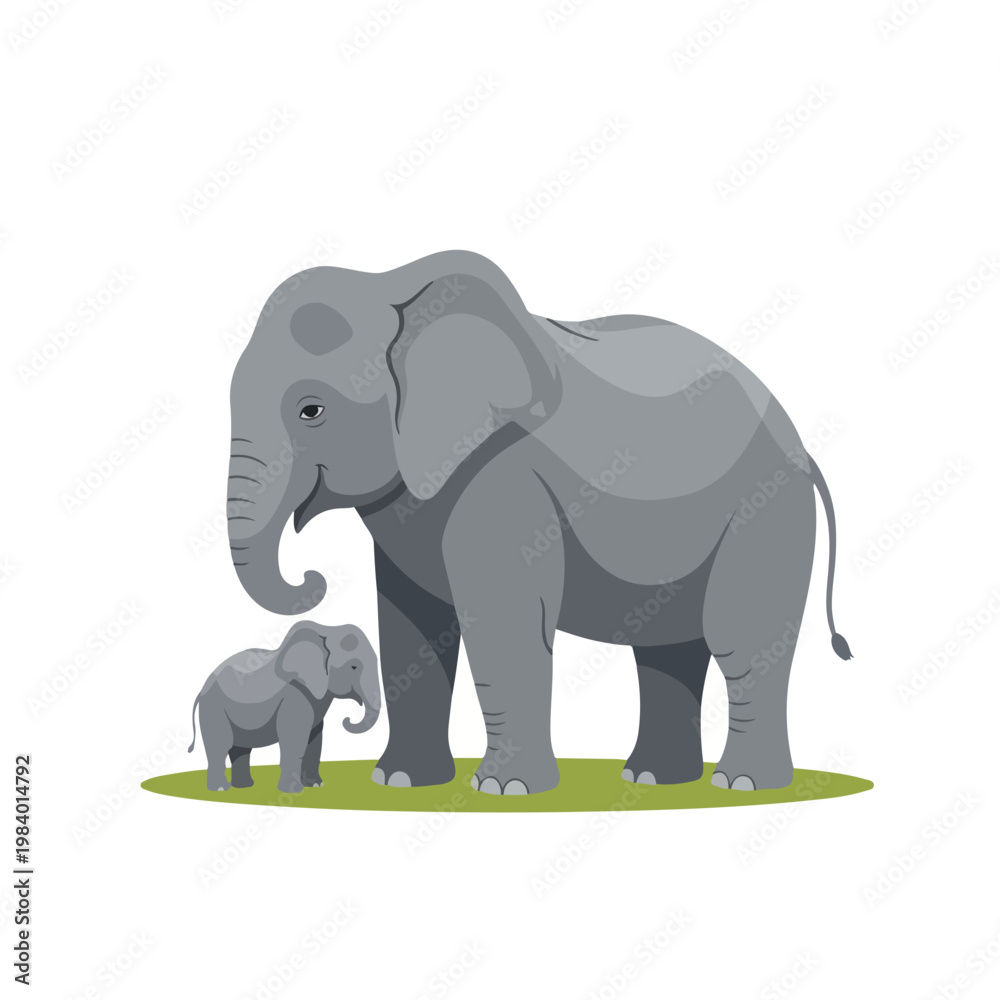 Obraz premium Gray elephant and baby standing together.