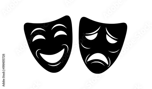 Theatrical comedy and tragedy mask silhouettes vector isolated on white classic theatre symbol design