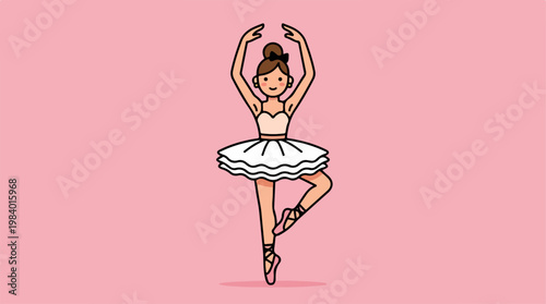Graceful Ballerina in a Ballet Pose on Pink Background.