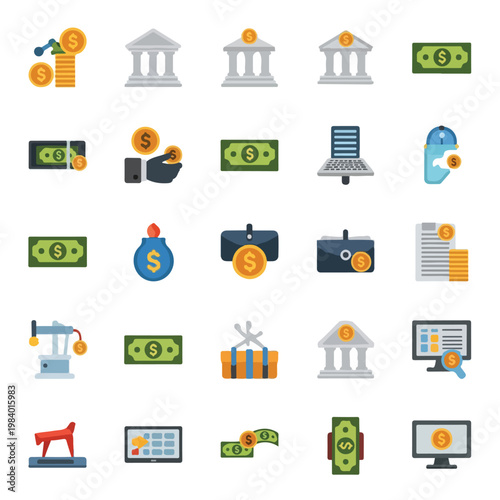 Money and finance icons on screen.
