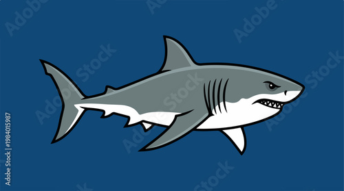 Great white shark swimming in the deep blue ocean waters.