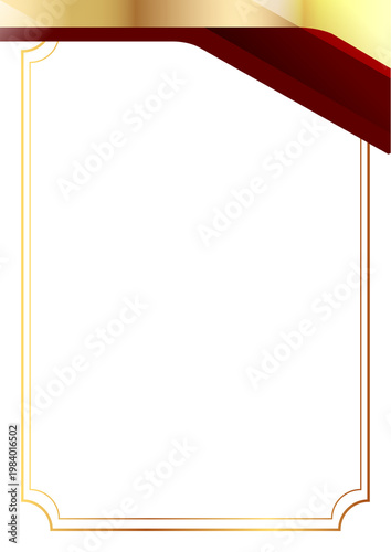 Tableau sur toile Geometric gold frame with red and yellow accents on white background illustratio