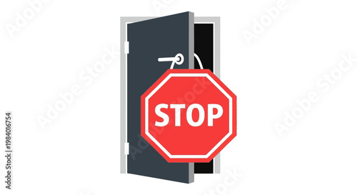 red stop sign no entry restricted access blocking an open door symbolizing prohibition or privacy.