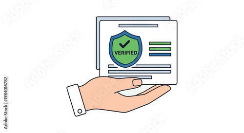 verified document with security shield held by a hand illustrating official approval and trusted business services