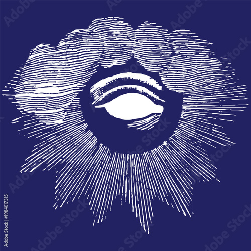 Mysterious cosmic eye surrounded by radiant light rays in deep space