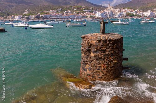 Small boats on beach in Cadaques bay, Catalonia, Spain