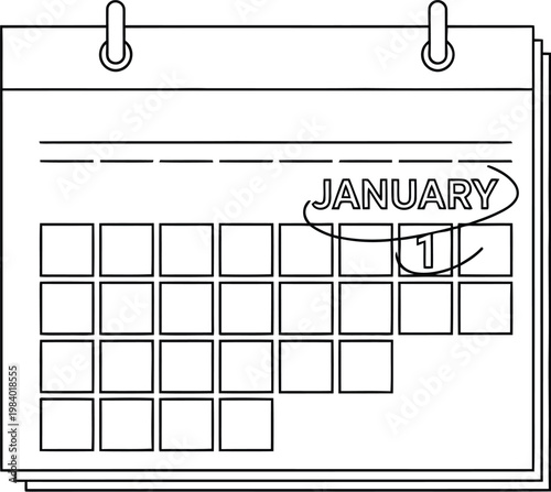 A simple line drawing of a calendar page for January