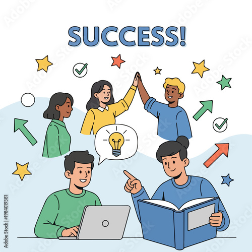 Diverse group of people celebrating success.