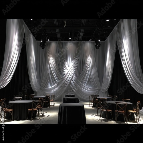 Luxury Event Stage with White Draped Curtains