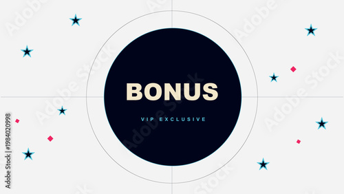 Bonus vip exclusive reward banner with stars and circular design